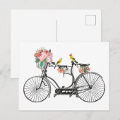 Romantische fietsbloemen en -vogels feestdagenkaart (Voorkant / Achterkant)
