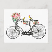 Romantische  fietsbloemen en -vogels feestdagenkaart (Voorkant)