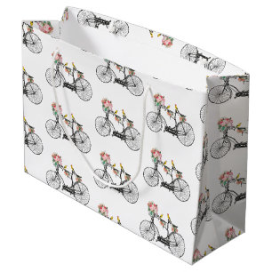 Romantische fietsbloemen en -vogels groot cadeauzakje