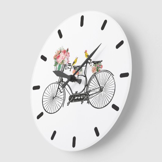Romantische  fietsbloemen en -vogels grote klok (Hoek)