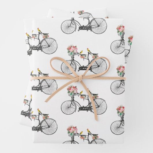Romantische  fietsbloemen en -vogels inpakpapier vel (In situ)