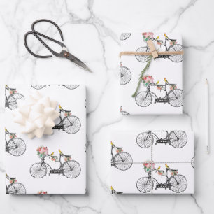 Romantische  fietsbloemen en -vogels inpakpapier vel