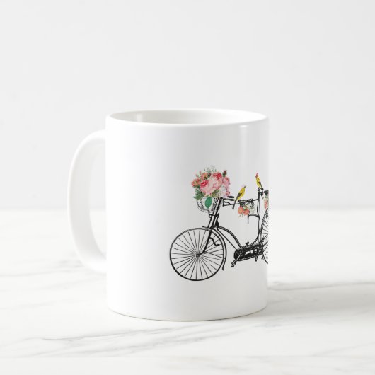 Romantische  fietsbloemen en -vogels koffiemok (Voorkant links)