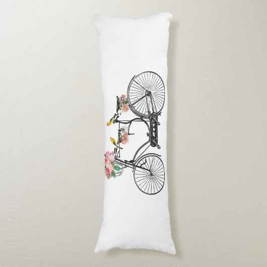 Romantische  fietsbloemen en -vogels lichaamskussen (Voorkant Verticaal)