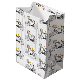 Romantische fietsbloemen en -vogels medium cadeauzakje