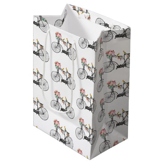 Romantische fietsbloemen en -vogels medium cadeauzakje (Voorkant Gekanteld)