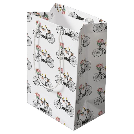 Romantische  fietsbloemen en -vogels medium cadeauzakje (Achterkant Gekanteld)