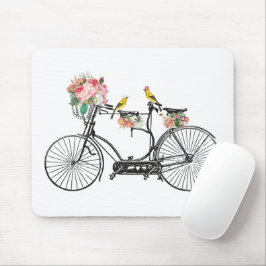Romantische  fietsbloemen en -vogels muismat