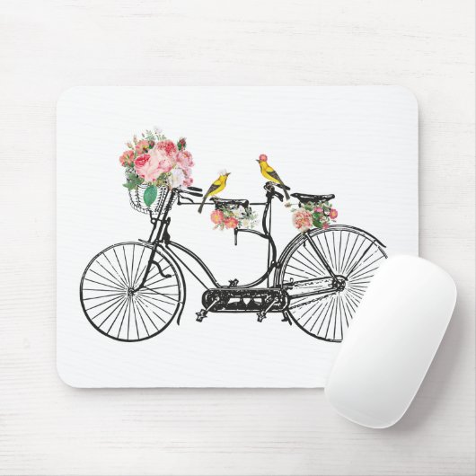 Romantische fietsbloemen en -vogels muismat (Met muis)