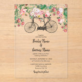 Romantische  fietsenbloemen en vogelweddenschappen acryl uitnodigingen (Voorkant)