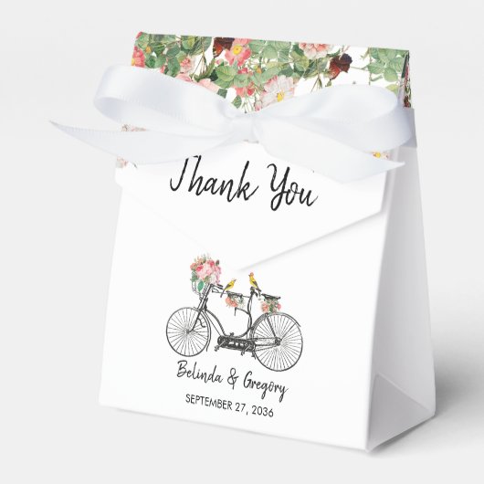 Romantische  fietsenbloemen en vogelweddenschappen bedankdoosjes (Voorkant Zijde)