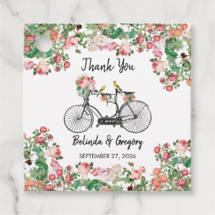 Romantische fietsenbloemen en vogelweddenschappen bedankjes labels
