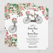 Romantische  fietsenbloemen en vogelweddenschappen kaart (Voorkant / Achterkant)