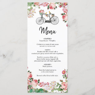 Romantische fietsenbloemen en vogelweddenschappen menu