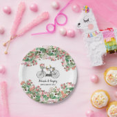 Romantische  fietsenbloemen en vogelweddenschappen papieren bordje (Feest)