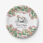 Romantische  fietsenbloemen en vogelweddenschappen papieren bordje (Voorkant)