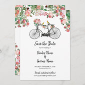 Romantische  fietsenbloemen en vogelweddenschappen save the date (Voorkant / Achterkant)