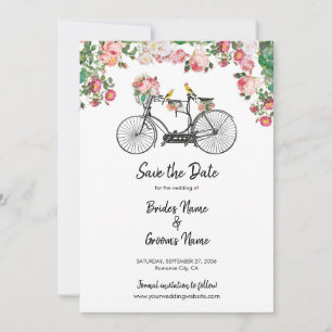 Romantische  fietsenbloemen en vogelweddenschappen save the date