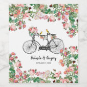 Romantische  fietsenbloemen en vogelweddenschappen wijn etiket (Enkel label)