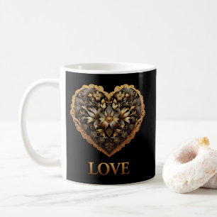 Romantische filigraan gouden hart met liefde woord koffiemok