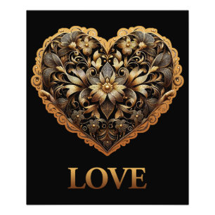 Romantische filigraan gouden hart met Love woord Foto Afdruk