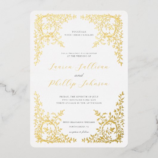 Romantische Fine Art Bruiloft Frans Lijst Folie Uitnodiging (Voorkant)