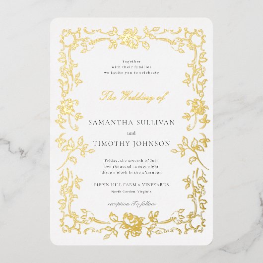 Romantische Fine Art Bruiloft  Frans Lijst Folie Uitnodiging (Voorkant)