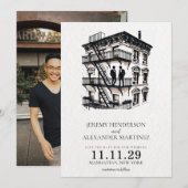 Romantische Fire Escape Grooms Save The Date (Voorkant / Achterkant)