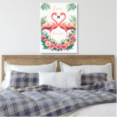 Romantische flamingo liefde hart illustratie canvas afdruk (Insitu (Slaapkamer))