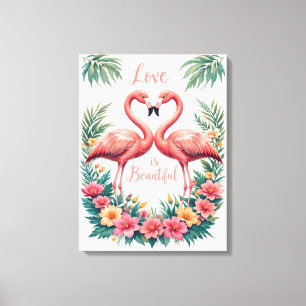 Romantische flamingo liefde hart illustratie canvas afdruk