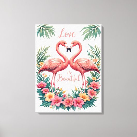 Romantische flamingo liefde hart illustratie canvas afdruk (Voorkant)