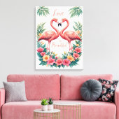 Romantische flamingo liefde hart illustratie canvas afdruk (Insitu (Woonkamer))