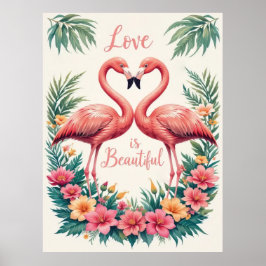 Romantische flamingo liefde hart illustratie poster