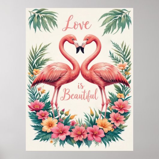 Romantische flamingo liefde hart illustratie poster (Voorkant)