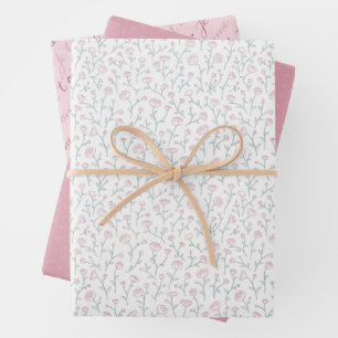 Romantische flora en pastel roze inpakpapier vel