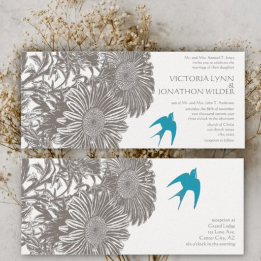 Romantische Floral Aqua Love Bird Wedding Kaart