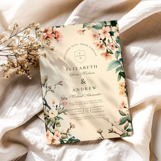 Romantische Floral Art Nouveau bruiloft Kaart