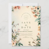 Romantische Floral Art Nouveau bruiloft Save The Date (Voorkant)
