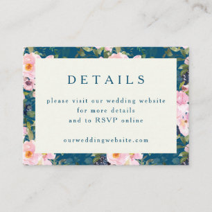  Romantische Floral Blue Wedding QR Informatiekaartje