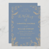 Romantische Floral Botanische Periwinkle Bruiloft Kaart (Voorkant / Achterkant)