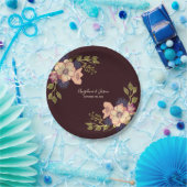 Romantische Floral Bourgondische bruiloft Papieren Bordje (Feest)