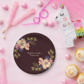 Romantische Floral Bourgondische bruiloft Papieren Bordje (Feest)