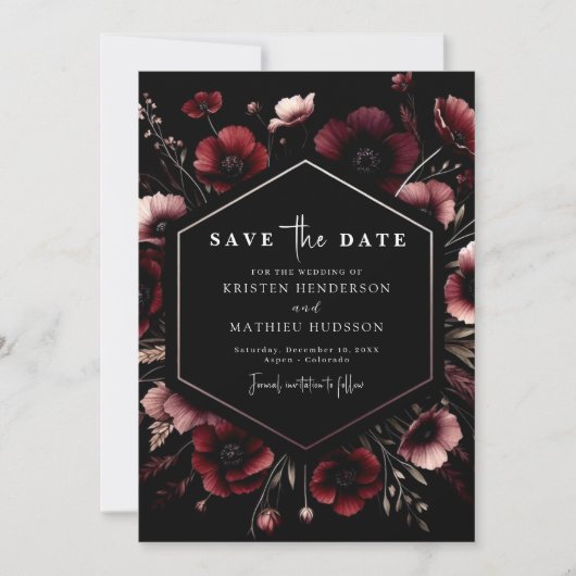 Romantische Floral Bourgondische bruiloft Save The Date (Voorkant)