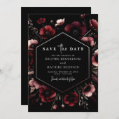 Romantische Floral Bourgondische bruiloft Save The Date (Voorkant / Achterkant)