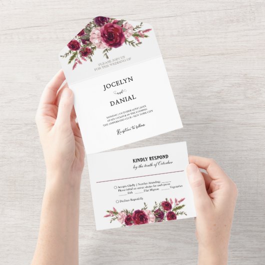 Romantische Floral bruiloft Details RSVP All In One Uitnodiging (Afscheurbaar)