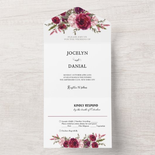 Romantische Floral bruiloft Details RSVP All In One Uitnodiging (Binnen)
