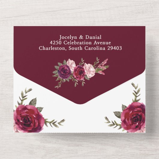 Romantische Floral bruiloft Details RSVP All In One Uitnodiging (Achterkant)