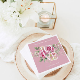 Romantische Floral Bruiloft Roze Papier Servet