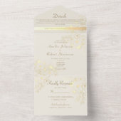 Romantische Floral Champagne Gouden bruiloft All In One Uitnodiging (Binnen)