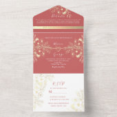 Romantische Floral Coral Wedding All In One Uitnodiging (Binnen)